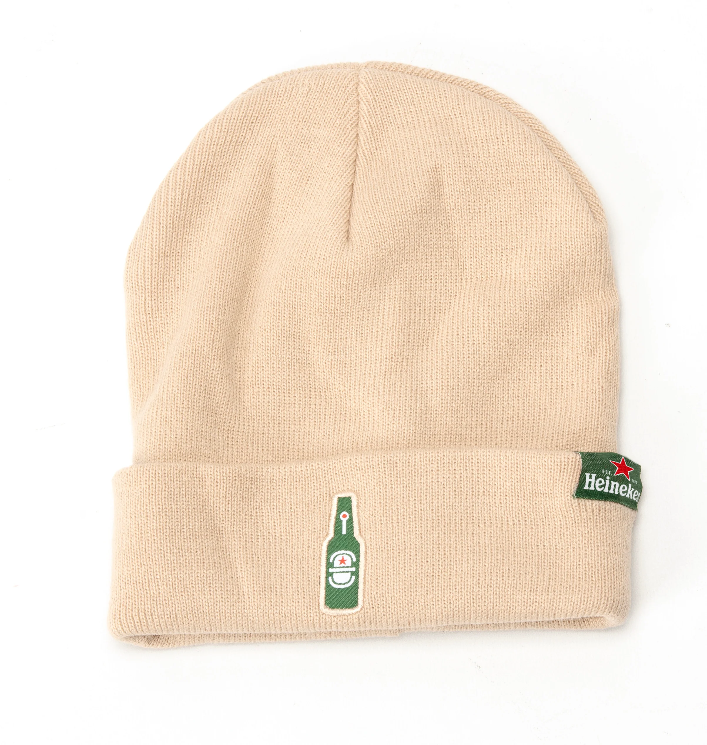 Embroidered Heineken Beanie (Beige)